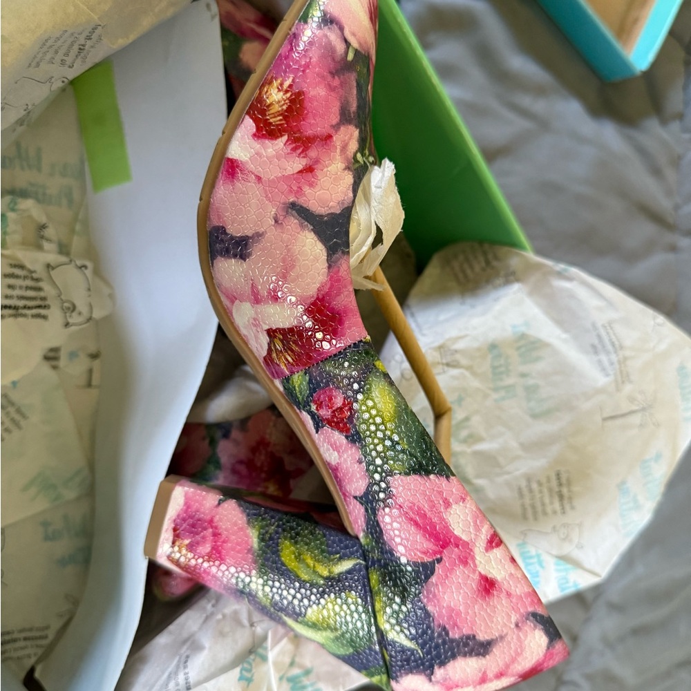 Pink and Green Floral Heels - Picture 3 of 6